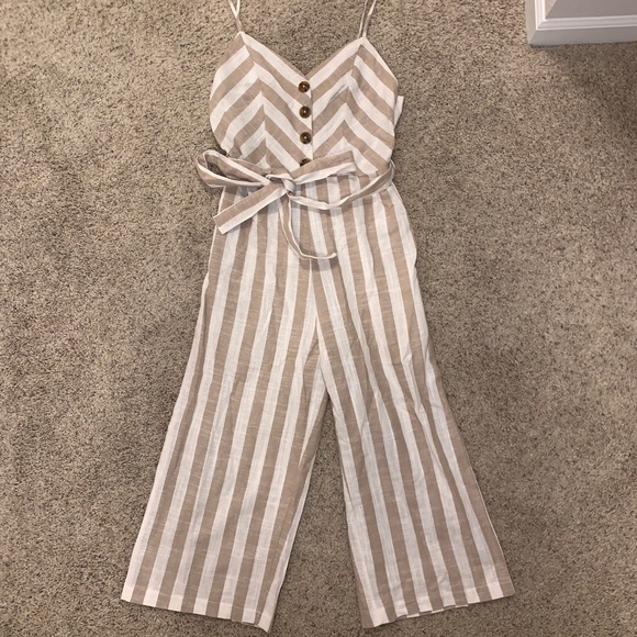 cream striped jumpsuit